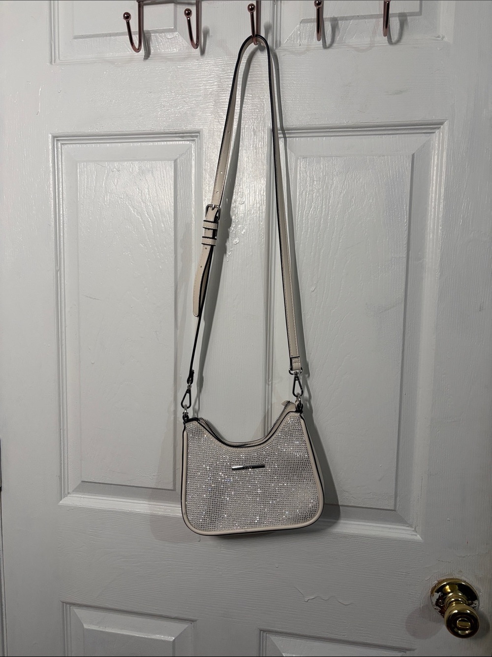 Aldo Cream Crossbody Bag with Rhinestone Front